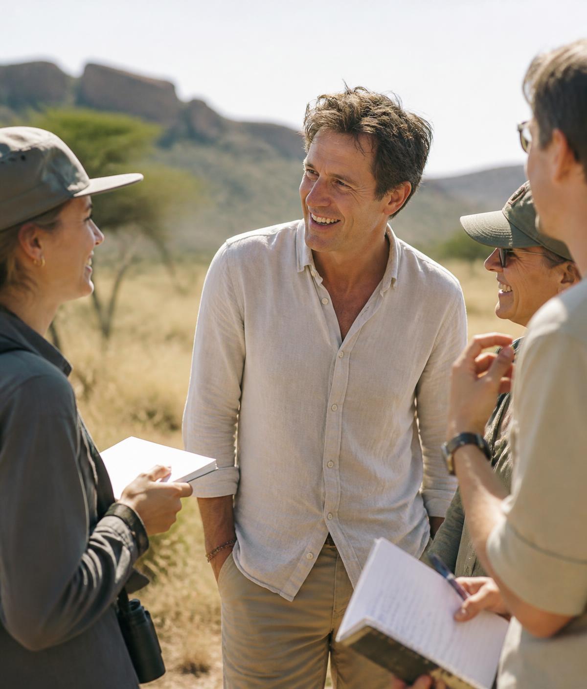 Mark Rowland talking with researchers in the field